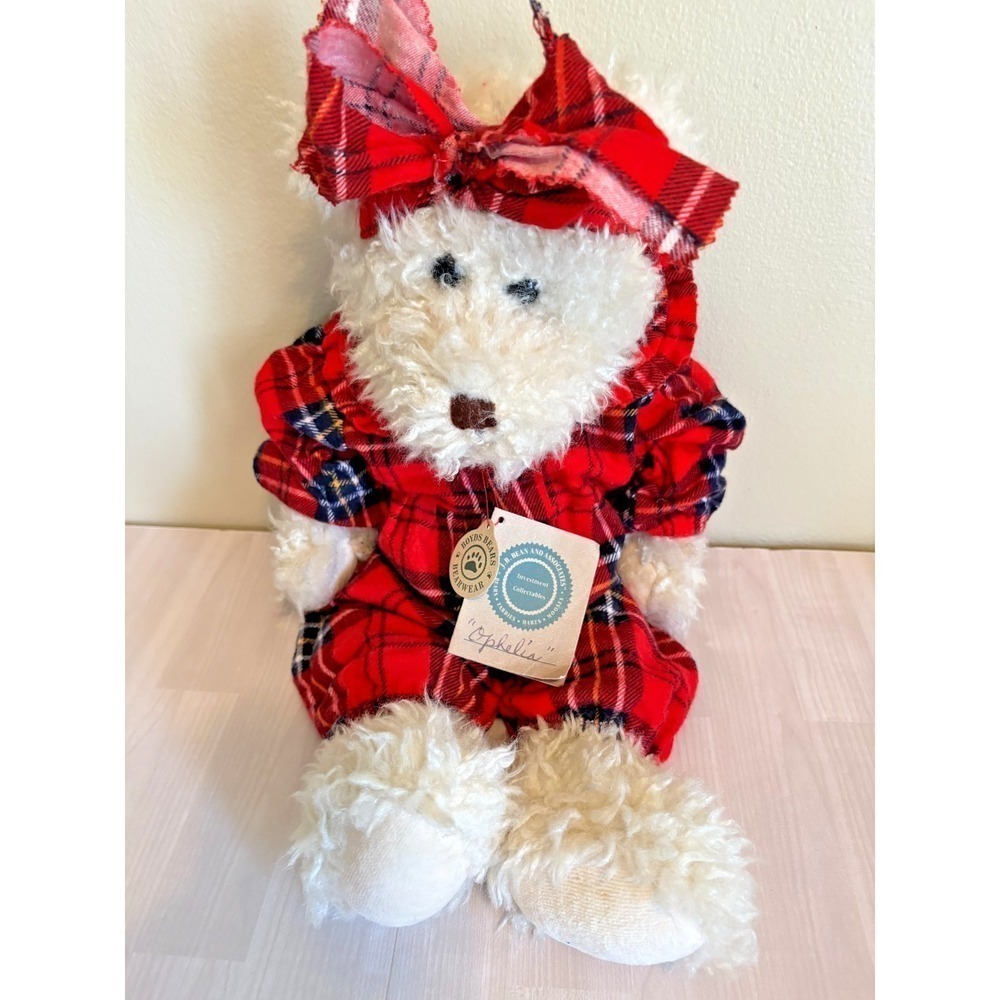 VTG Boyds Bears "Ophelia"‎ Red Plaid Plush Bear w Tags Cottagecore Holiday 1995